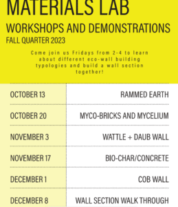 Materials Lab Workshops and Demonstrations for fall quarter 2023