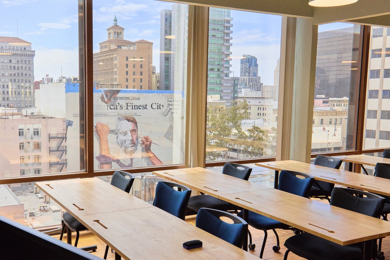 Classroom in NewSchool of Architecture and Design with view of downtown San Diego skyline
