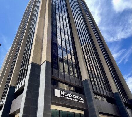 bottom up view of the new high-rise location for NewSchool