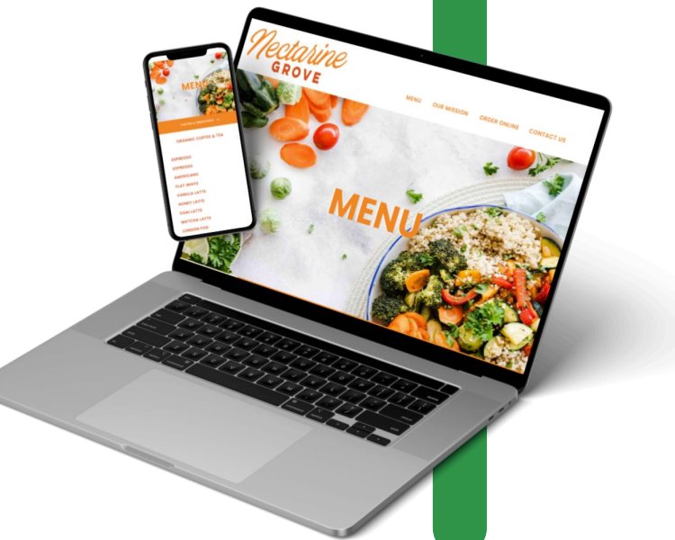 A laptop showing the Menu page of a website for a restaurant called Nectarine Grove