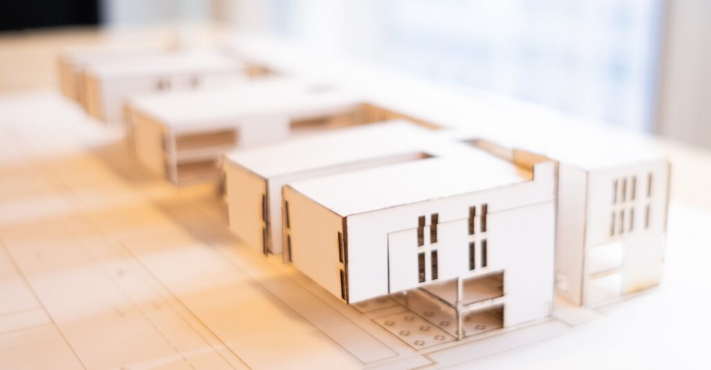 Wooden building model of the NMMST Museum in Taiwan designed by a graduate architecture student at NewSchool of Architecture & Design