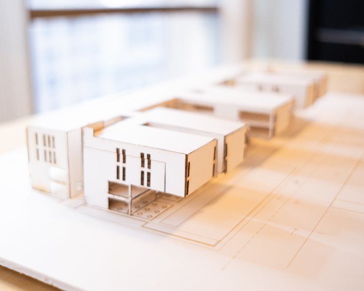 Wooden building model of the NMMST Museum in Taiwan designed by a graduate architecture student at NewSchool of Architecture & Design