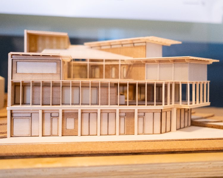 Wooden building model called Craft & Fabrication designed by a graduate architecture student at NewSchool of Architecture & Design