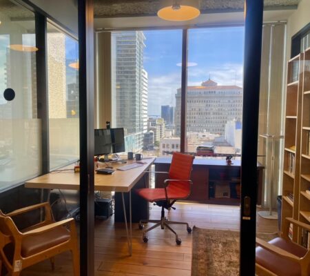 Faculty Bruce Matthes' office, with view of downtown