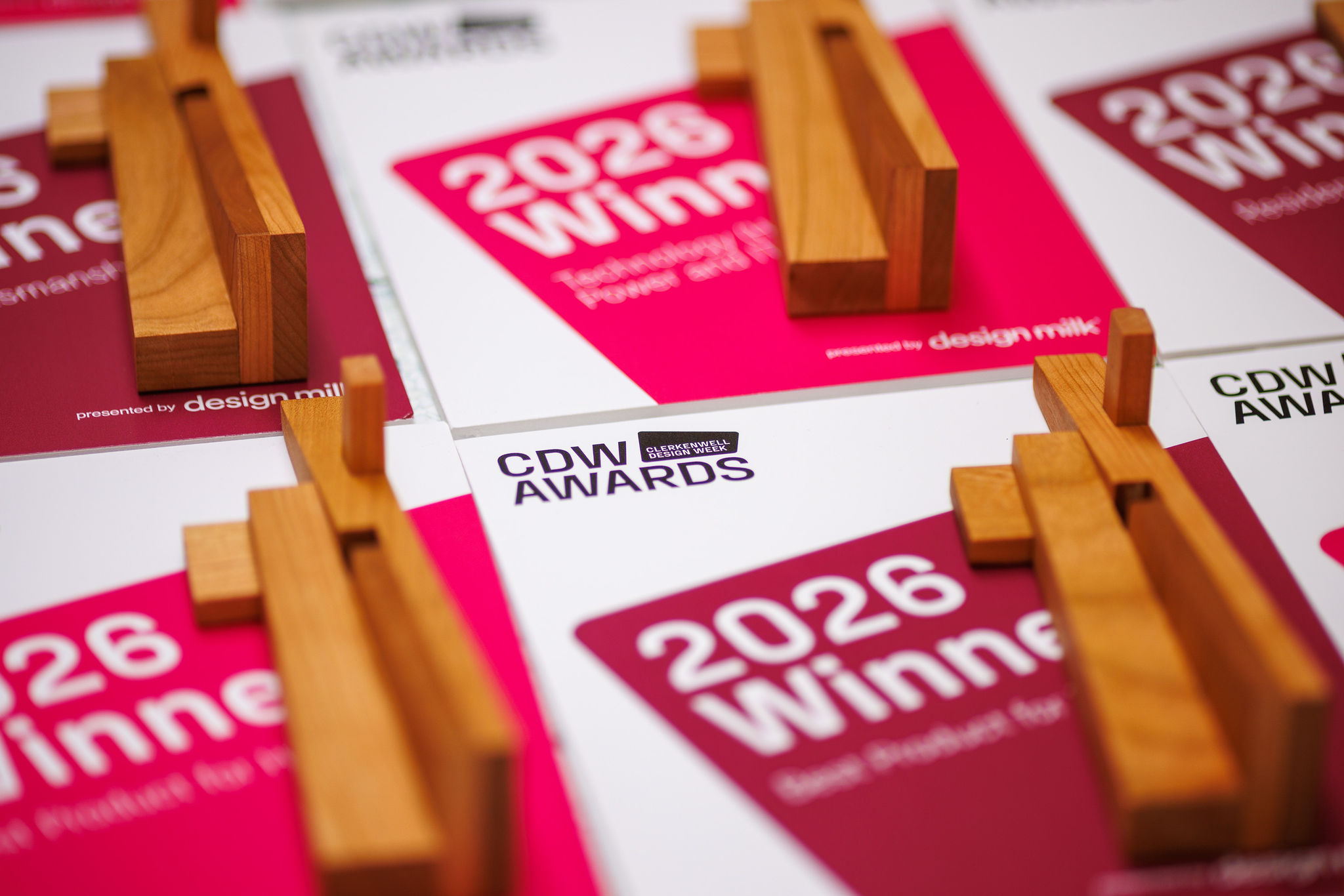 close up of the design awards trophies. Photograph by Sam Frost ©2026